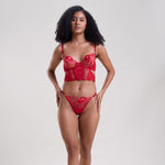 Rose Red Embroidered Longline Bra & Thong Set