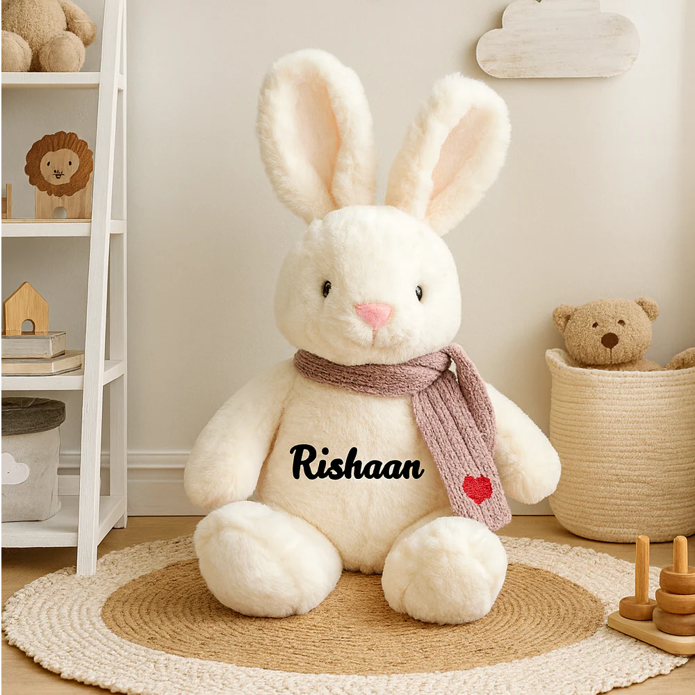 Snug Mocha Scarf Bunny Personalised