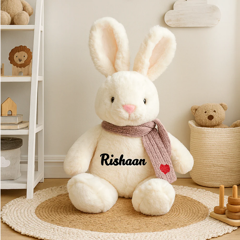 Snug Mocha Scarf Bunny Personalised