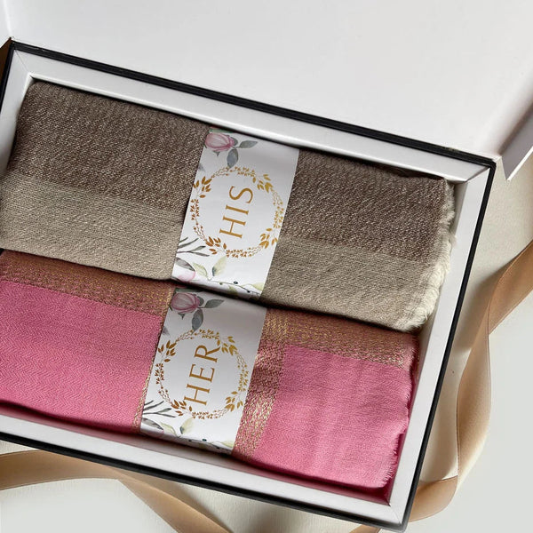 Roseate Two Tone His and Her Set with cotton stole and wool muffler