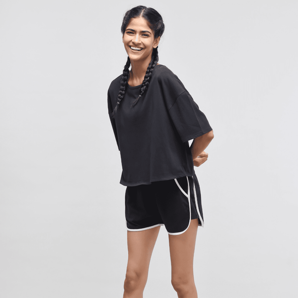 Boxy Black Cotton Shorts Set - the style salad