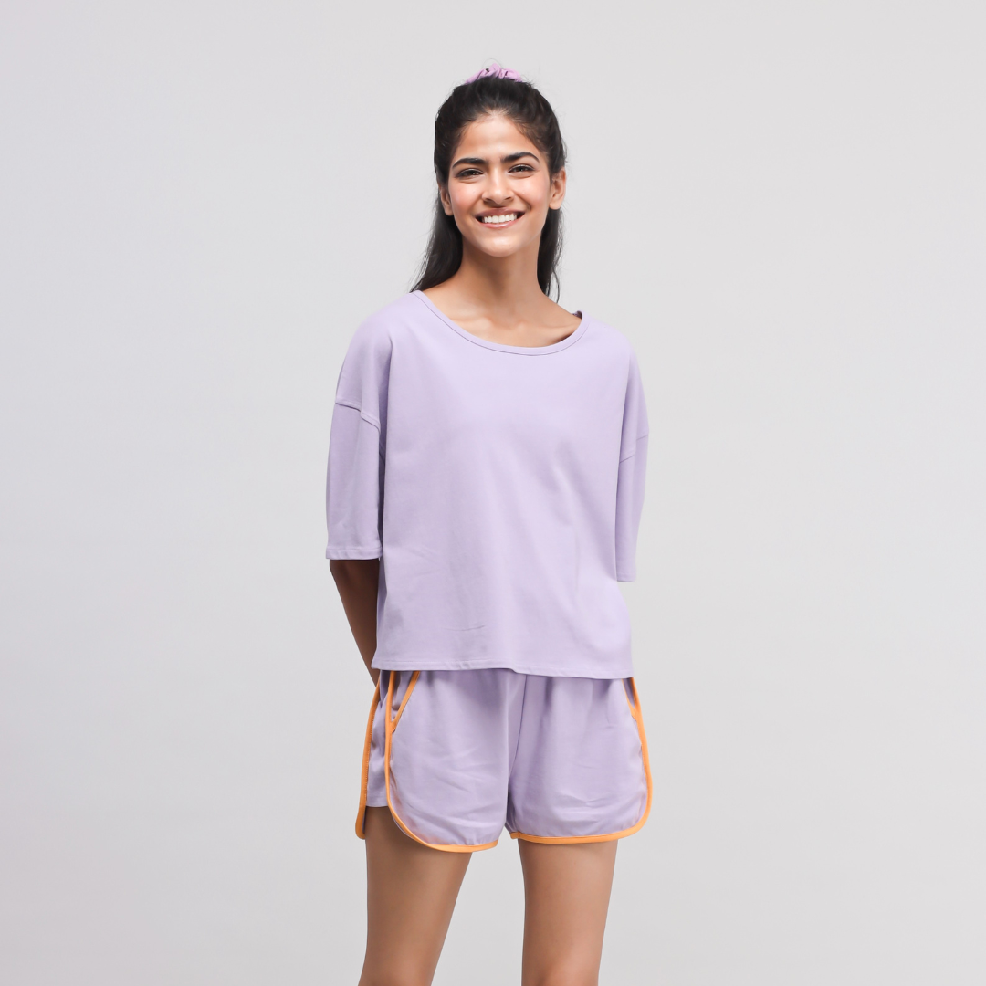 Boxy Purple Cotton Shorts Set - the style salad