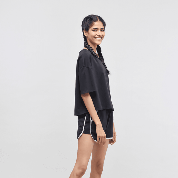 Boxy Black Cotton Shorts Set - the style salad