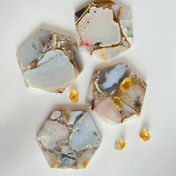 Brown Agate Hexagon Coaster Gemtherapy