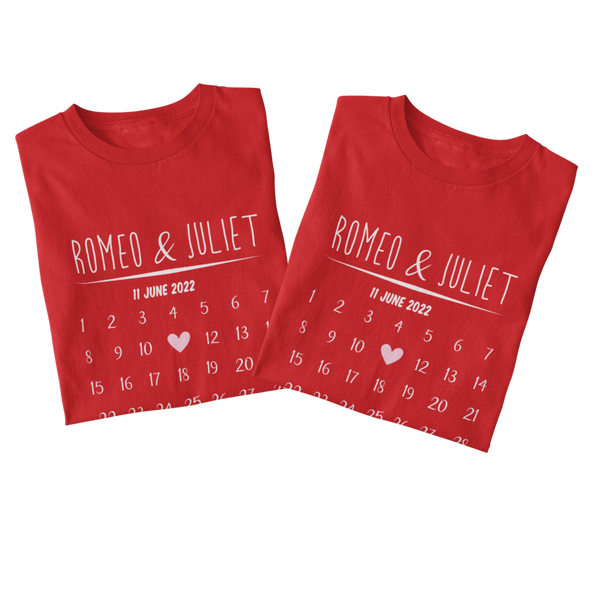 Personalised Anniversary Calendar couples t-shirt - The Style Salad