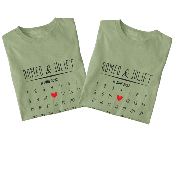 Personalised Anniversary Calendar couples t-shirt - The Style Salad