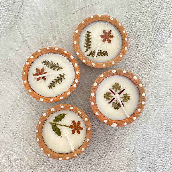 Flower Pressed Terracotta Diyas - The Style Salad