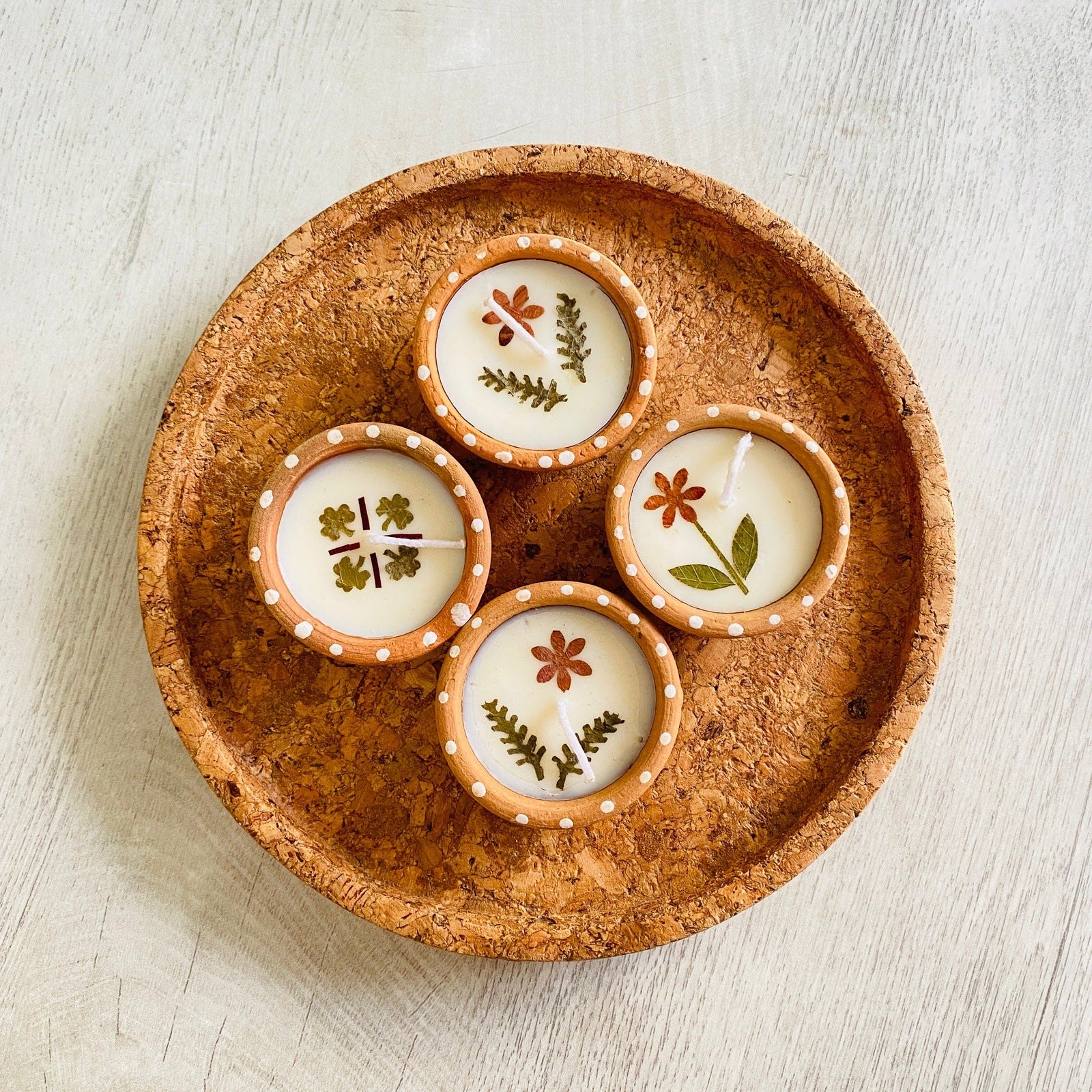 Flower Pressed Terracotta Diyas - The Style Salad