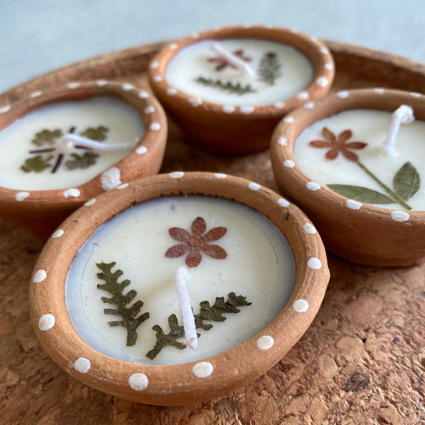 Flower Pressed Terracotta Diyas - The Style Salad