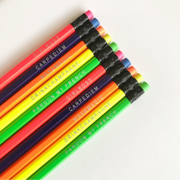 Neon Pencils with Denim pouch - The Style Salad