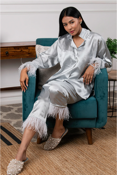 Satin Loungewear With Feathers - The Style Salad