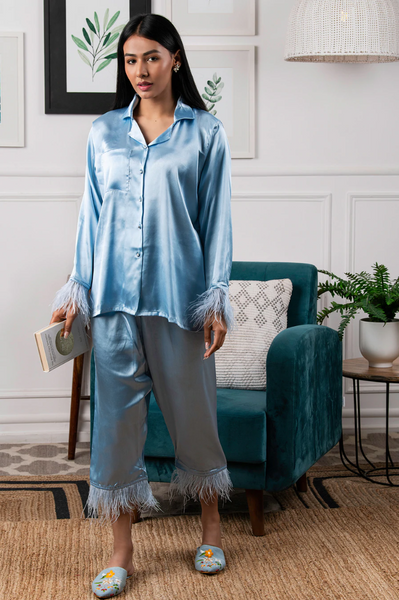 Satin Loungewear With Feathers - The Style Salad