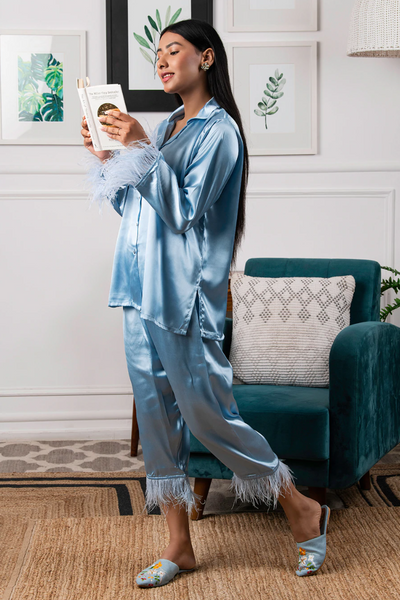 Satin Loungewear With Feathers - The Style Salad