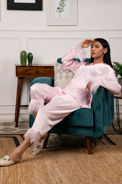 Satin Loungewear With Feathers - The Style Salad