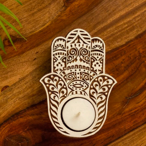 Hamsa Hand wooden engraved tealight - the style salad