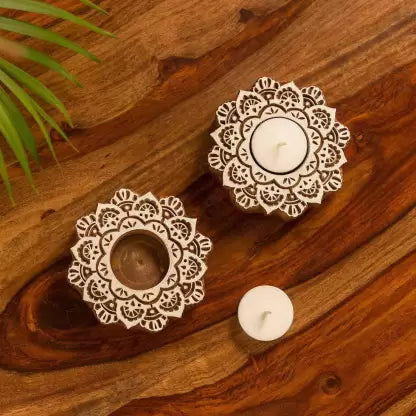 floral wooden engraved tealight - the style salad