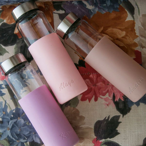 Personalised Marshmallow Glass Bottle with Silicon Sleeve - The Style Salad