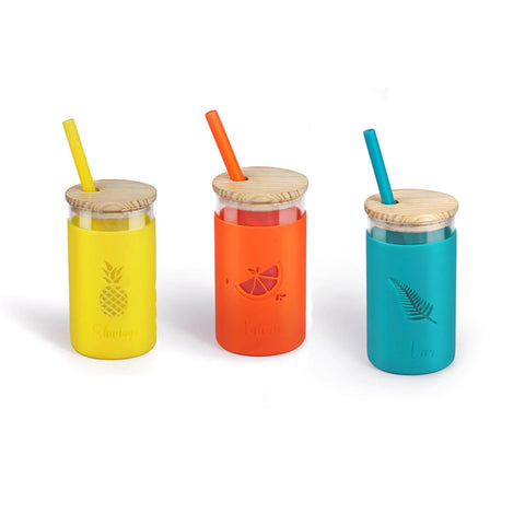 Personalized Glass Tumblers with Sleeve & Straw