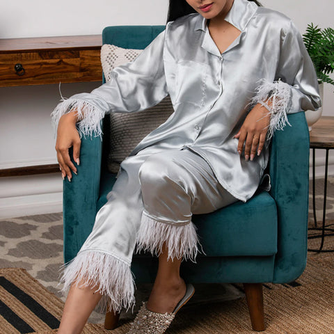 Satin Loungewear With Feathers - The Style Salad