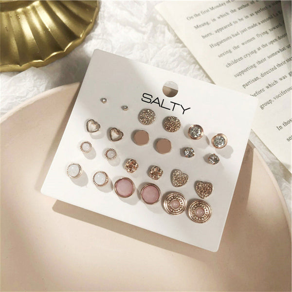 Set of 12 Bombshell Pink Everyday Minimalist Stud Earrings - the style salad