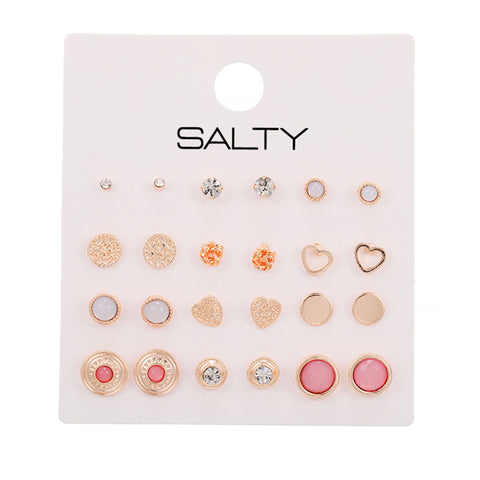 Set of 12 Bombshell Pink Everyday Minimalist Stud Earrings - the style salad